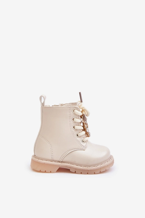 Ocieplane Botki Dziecięce Z Misiem Na Zamek Beżowe Enchanta