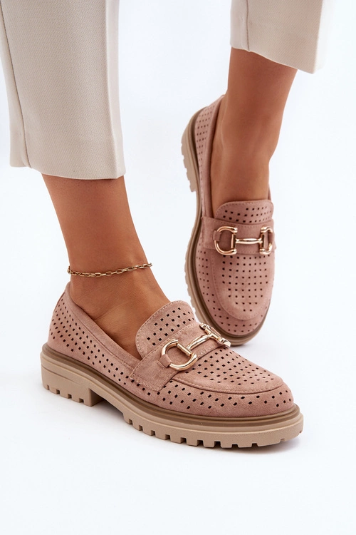 Mokasyny Damskie Ażurowe Z Ozdobą Różowe Talesse