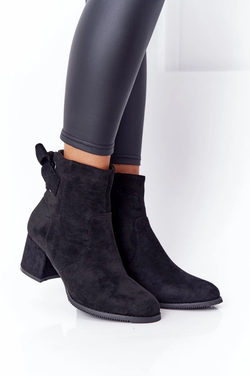 Damskie Ocieplane Botki Na Słupku Czarne Kayla