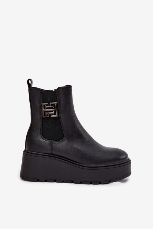 Ocieplane Botki Damskie Na Koturnie Z Ozdobnym Detalem Vinceza 58551 Czarne