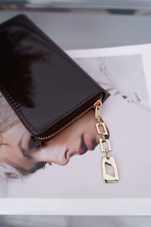 Portfel Damski Duży Ciemnoszary Złoty Ozdobny Suwak