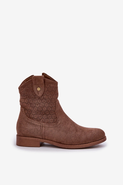 Ażurowe Botki Na Płaskim Obcasie S.Barski HY51-063 Brązowe