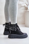 Botki Damskie Na Platformie Z Ozdobnym Sznurowaniem Czarne Edidda