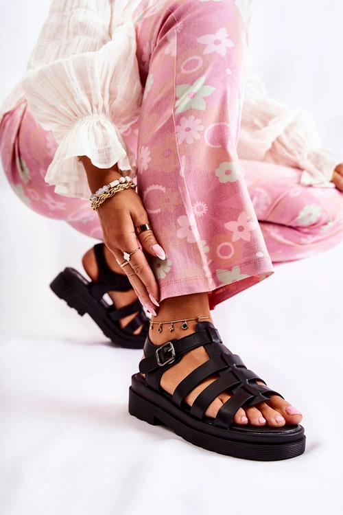 Modne Sandały Z Paskami Czarne Malien