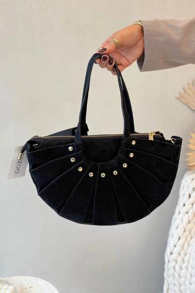 Torebka Z Naturalnego Zamszu Czarna Tialine