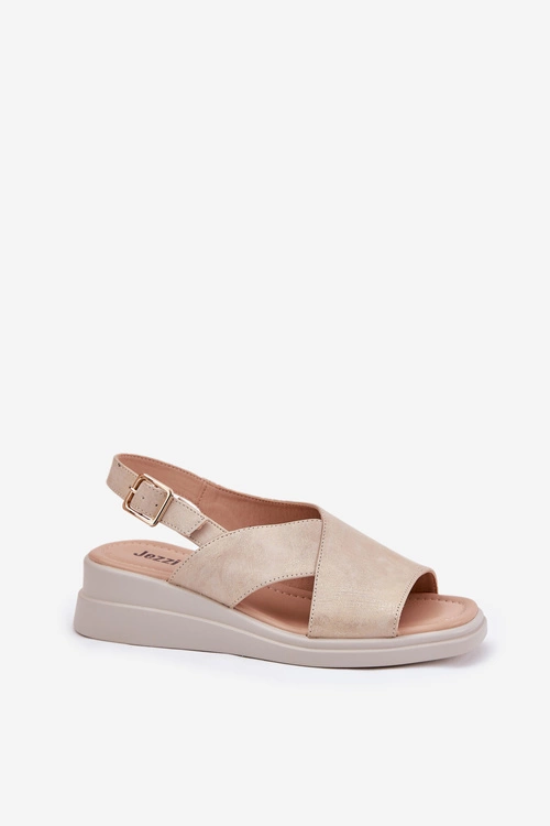 Sandały Damskie Na Koturnie Z Eko Skóry Złote Quilara