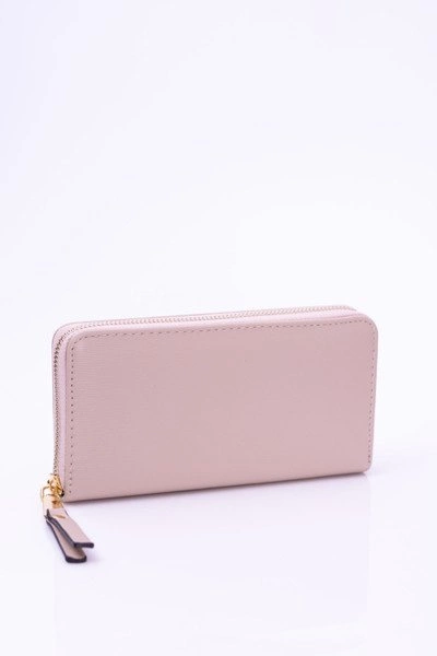 Duży Damski Prążkowany Beżowy Portfel Złote Okucia