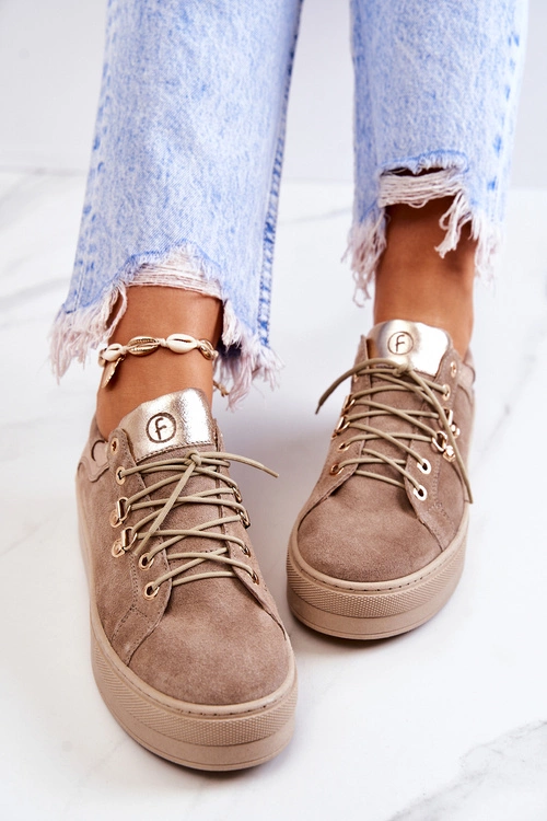 Zamszowe Buty Sportowe Na Platformie Beżowe Mary Ann