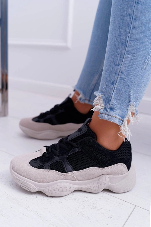 Sportowe Damskie Buty Przewiewna Tkanina Czarno Beżowe Thai