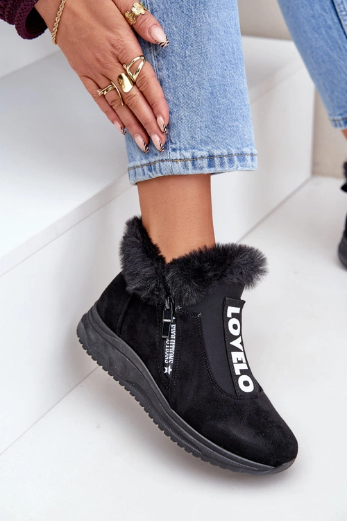 Sneakersy Botki Damskie Z Futerkiem Czarne Zeriana