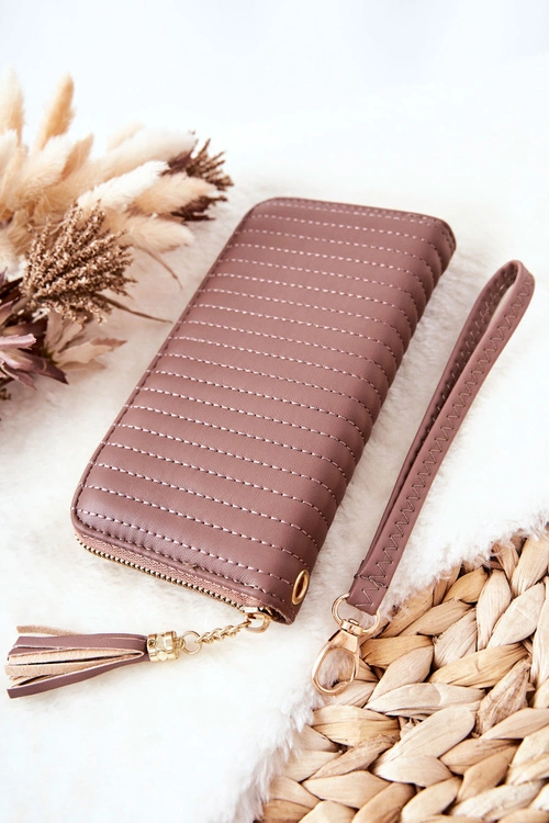 Duży Portfel Pikowany Z Paseczkiem Cappucino