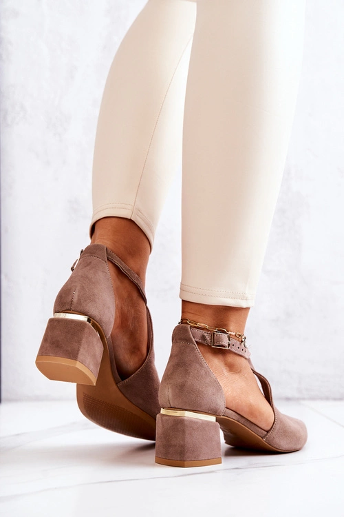 Zamszowe Czółenka Na Obcasie Laura Messi 2309 Beżowe