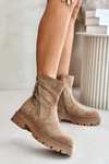 Botki Ocieplane Na Płaskim Obcasie Z Eko Zamszu Beżowe Reloma