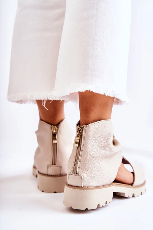 Damskie Skórzane Sandały Na Suwak Nicole 2748 Beżowe