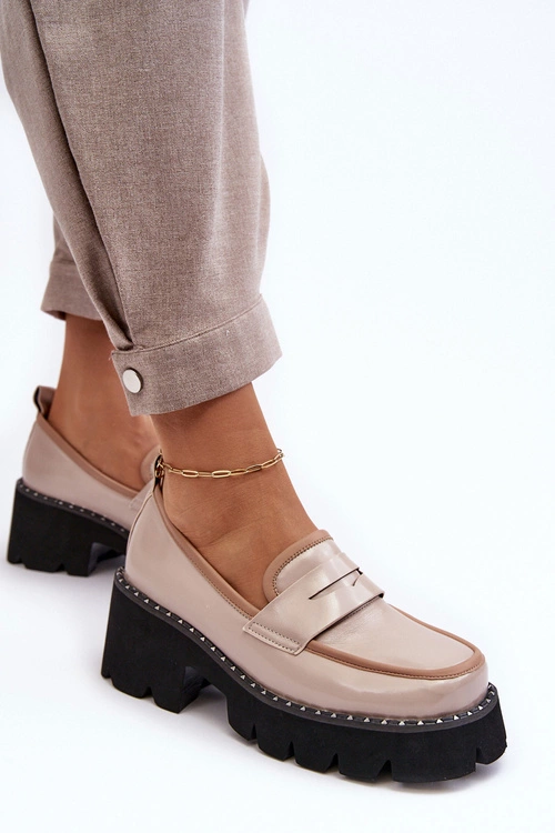 Skórzane Damskie Mokasyny D&A MR870-32 Beżowe