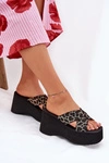 Klapki Damskie Na Koturnie I Platformie Panterka Czarne Sevolee