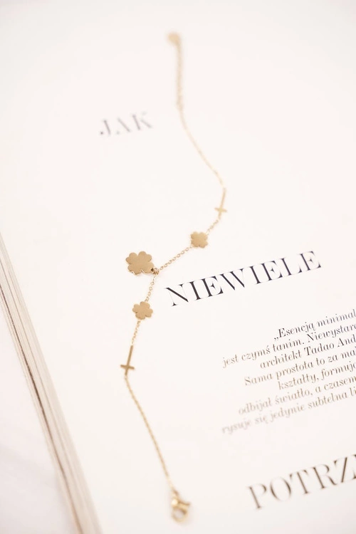 Damska Bransoletka Celebrytka Złota Koniczynki Krzyże Pray