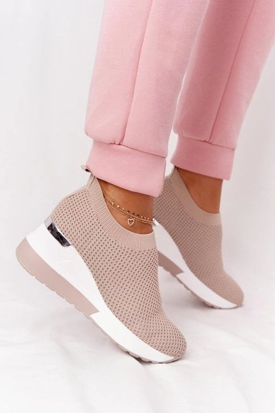 Ażurowe Sneakersy Slip-On Na Koturnie Beżowe Harmony