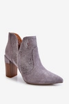 Ażurowe Zamszowe Botki Na Obcasie Szare Leanna