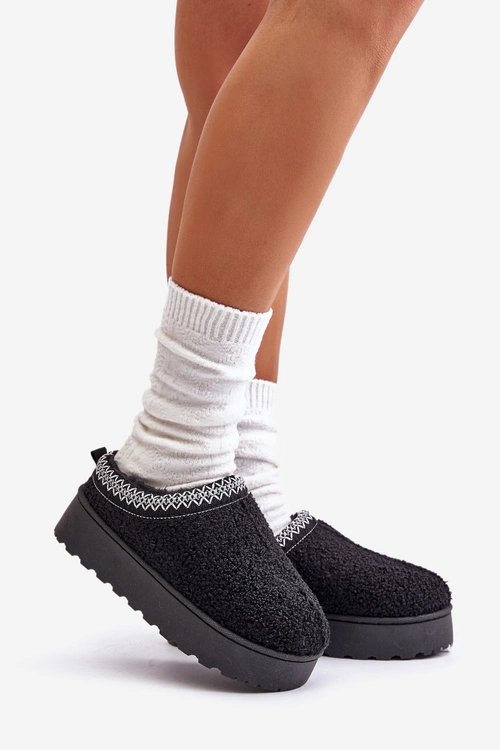 Śniegowce Damskie Na Platformie Z Haftem Czarne Tirissa