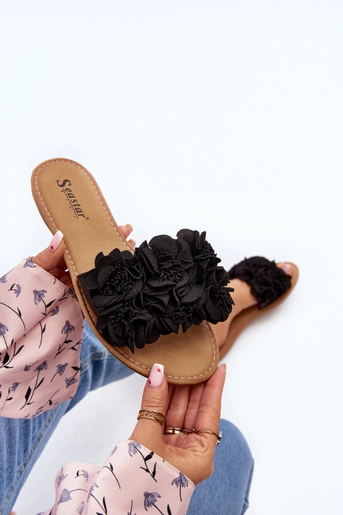 Damskie Klapki Z Kwiatkami Czarne Eelfan