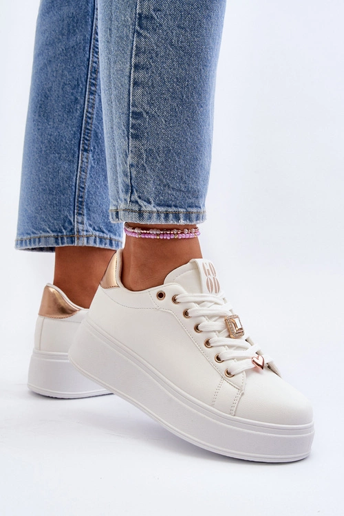 Sneakersy Damskie Na Platformie Z Ozdobami Białe Herbisa