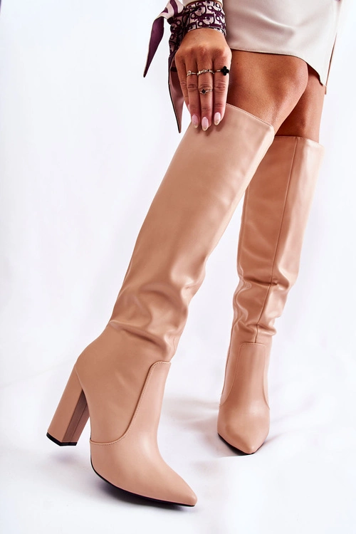 Klasyczne Kozaki Na Słupku Nude Mayra