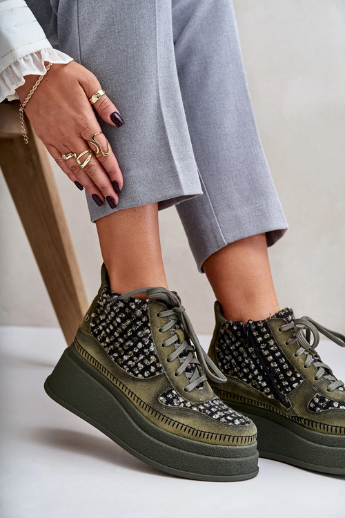 Skórzane Botki Na Platformie I Koturnie Maciejka 06759-09 Zielone