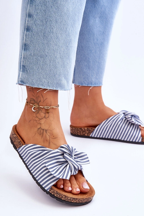 Klapki Na Korkowej Platformie W Paski Biało-Niebieskie Festive