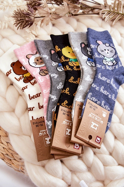 Damskie Bawełniane Skarpetki Piesek Ciemnoszare