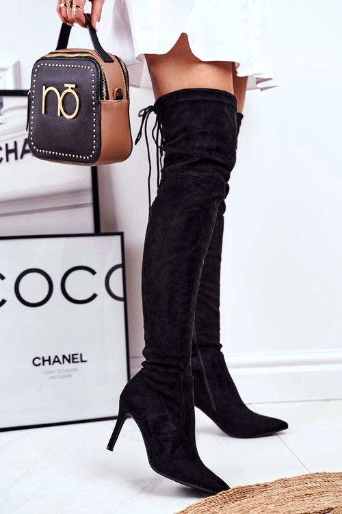 Kozaki Damskie Na Szpilce Zamszowe Czarne Huanto