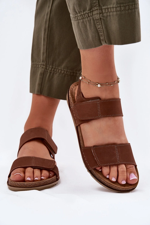 Skórzane Sandały Damskie Inblu AA0001KU Camel