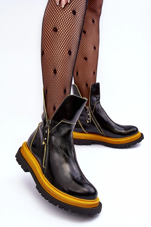 Lakierowane Skórzane Botki Damskie Maciejka 05747-07 Czarne