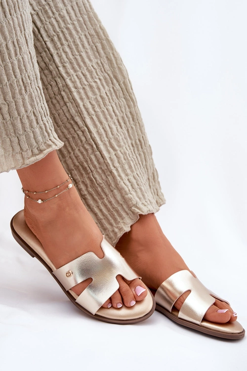 Klapki Damskie Płaskie Z Eko Skóry Złote Firvania