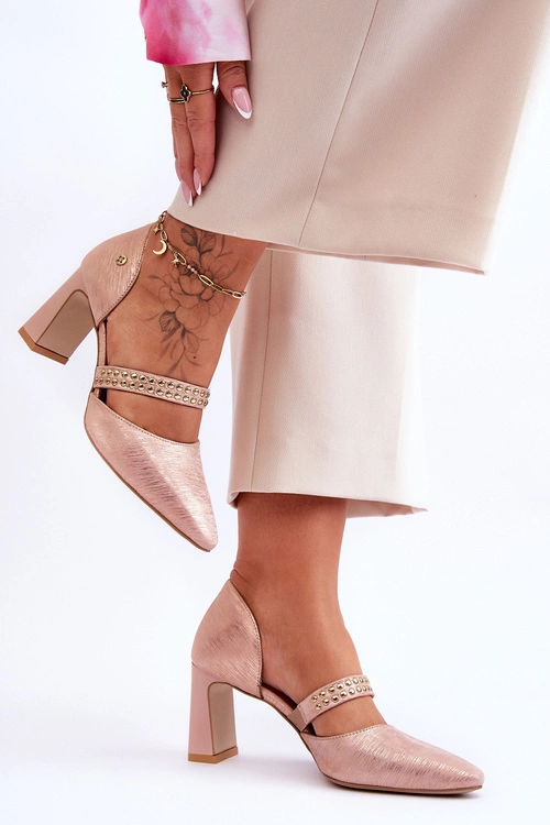 Skórzane Czółenka Z Paskiem Maciejka 05950-33 Różowe