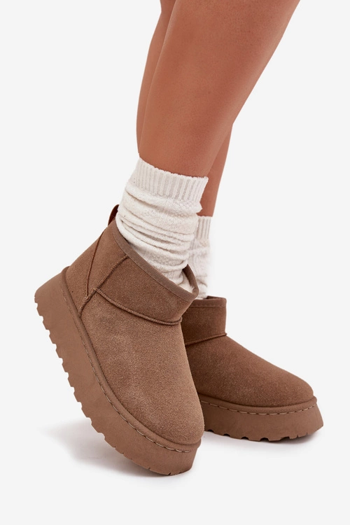 Śniegowce Damskie Na Platformie Ocieplane Futerkiem Khaki Vesirae