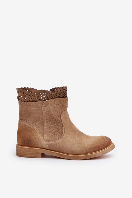 Niskie Botki Damskie Na Płaskim Obcasie Zamszowe Lewski 3624 Beżowe