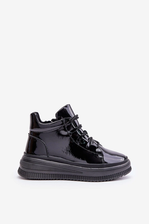 Lekkie Lakierowane Buty Sportowe Na Platformie Skóra Naturalna Artiker 55C1049 Czarne