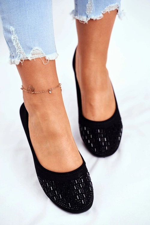 Baleriny Damskie Czarne z Cyrkoniami Amantero