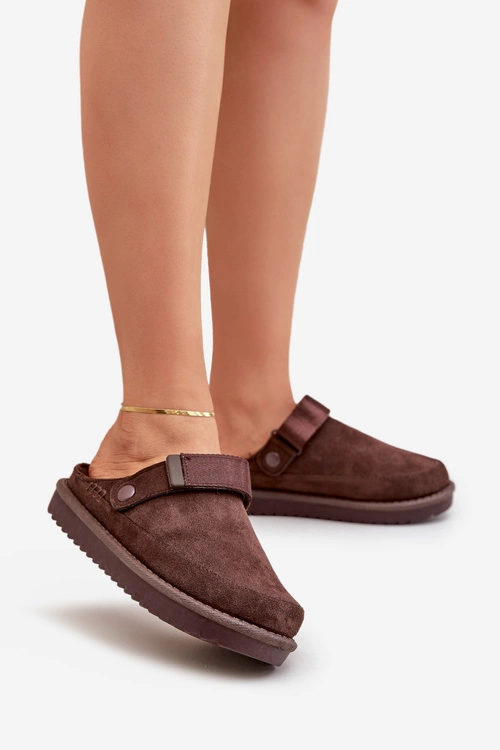 Ocieplane Kapcie Damskie Na Platformie Czekoladowe Neliel