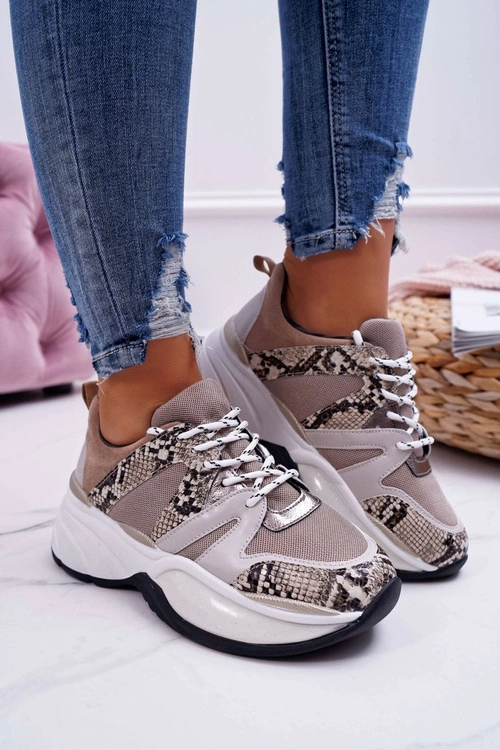 Damskie Sportowe Obuwie Beżowe Skóra Węża Larey