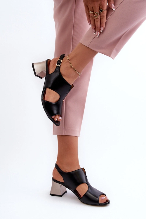 Sandały Damskie Skórzane Na Obcasie Maciejka 06566-01 Czarne