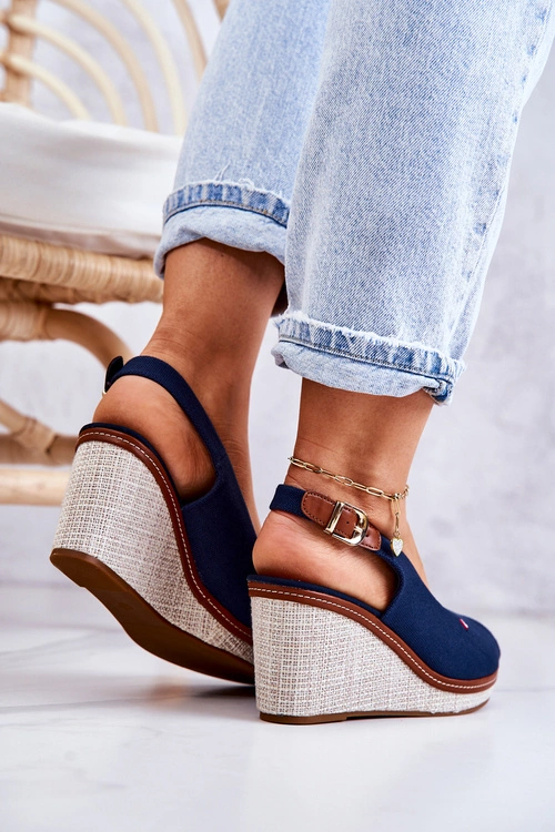 Damskie Wygodne Sandały Na Koturnie Granatowe Thallas