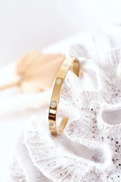 Bransoletka Stalowa Z Dużymi Cyrkoniami Złota