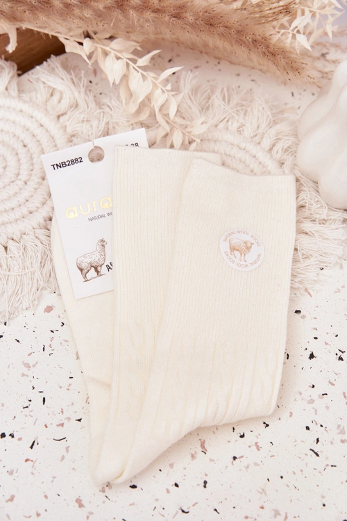 Długie Wełniane Skarpetki Damskie Ecru