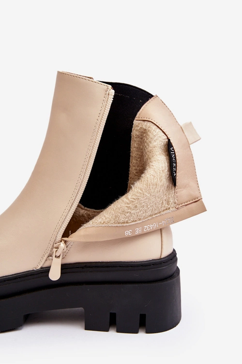 Skórzane Botki Workery Beżowe Loretta
