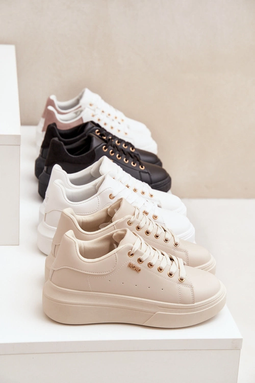 Sneakersy Damskie Na Platformie Eko Skóra Czarne Lelandine