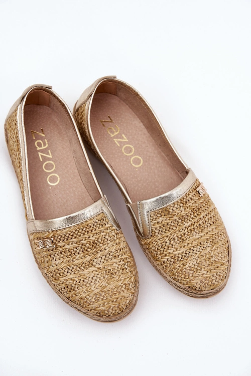 Eleganckie Skórzane Espadryle Z Plecionką Zazoo 10178 Beżowo-Złote