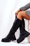Wysokie Ocieplane Wiązane Kozaki Czarne Kannies