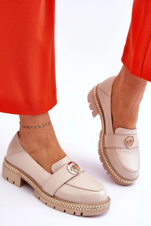 Eleganckie Skórzane Mokasyny Jasnobeżowe Laverne